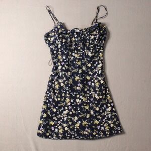 Cotton Candy LA Women's XS Blue Floral Smocked Mini Dress Adjustable Strap Woven